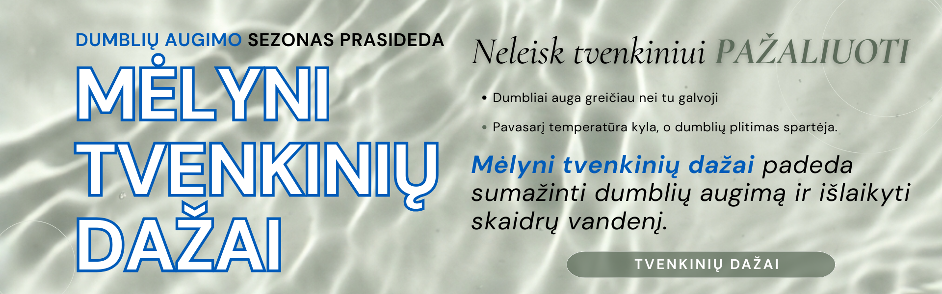 Mėlyni tvenkinių dažai iki vandens dumblių augimo mažinimui