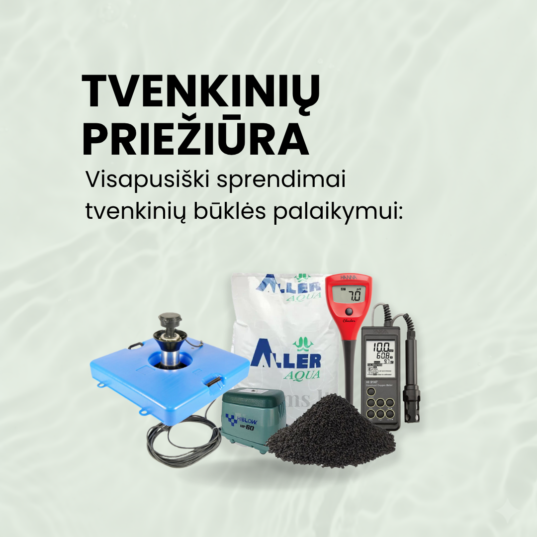 Tvenkinių įranga vandens kokybei gerinti aeratoriai filtrai siurbliai